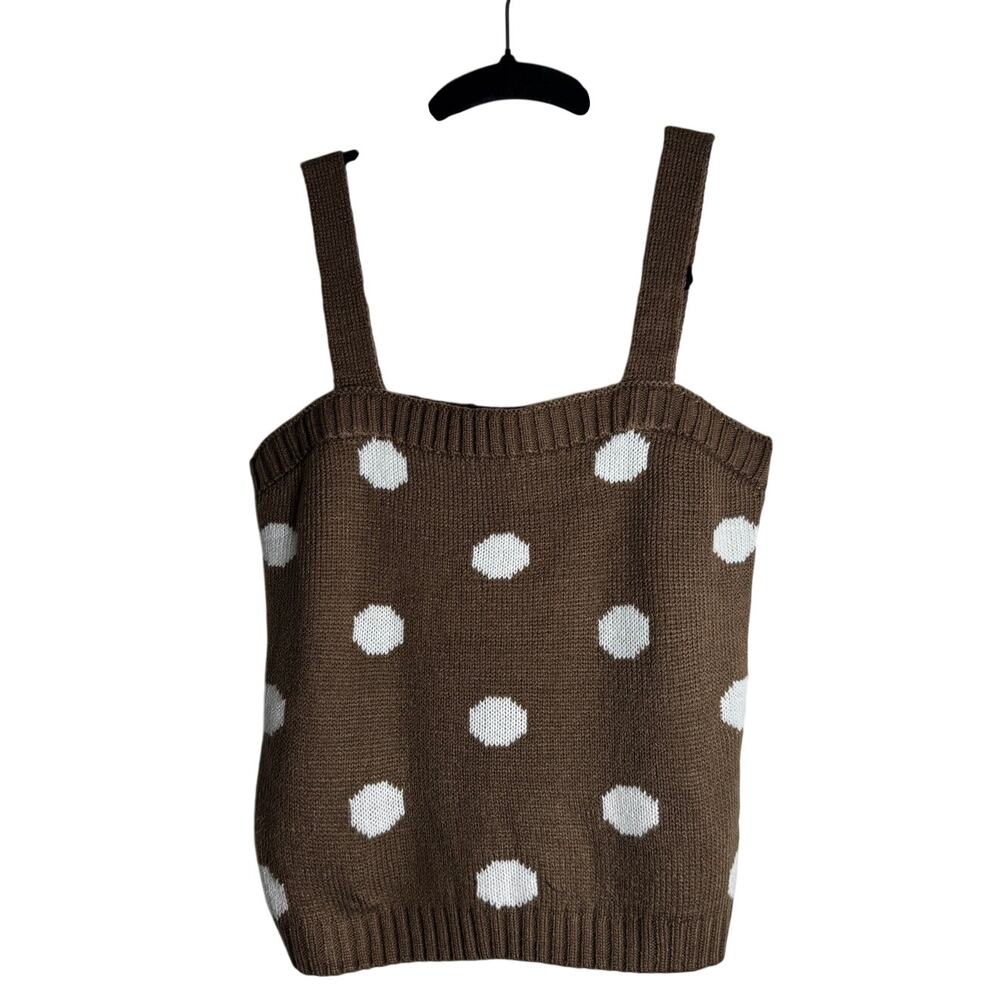 BLU PEPPER Tank NWT Brown White Polka Dot Acrylic Knit Sweater Tank Size S